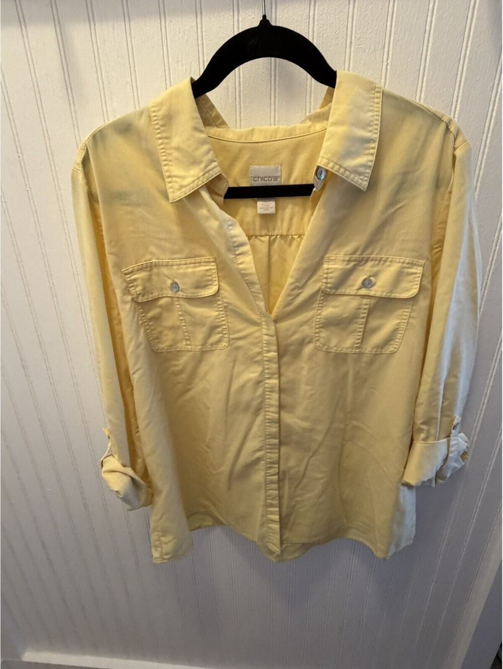 Chico’s Women Yellow Button-Up Long Sleeve Linen size XL